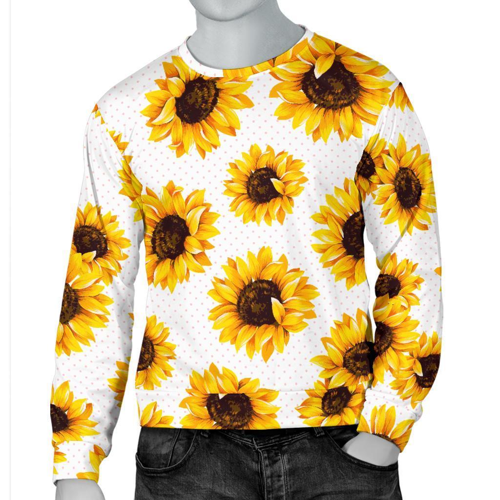 Sunflower Polka Dot Pattern Print Men's Crewneck Sweatshirt GearFrost