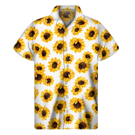 Sunflower Polka Dot Pattern Print Men's Short Sleeve Shirt