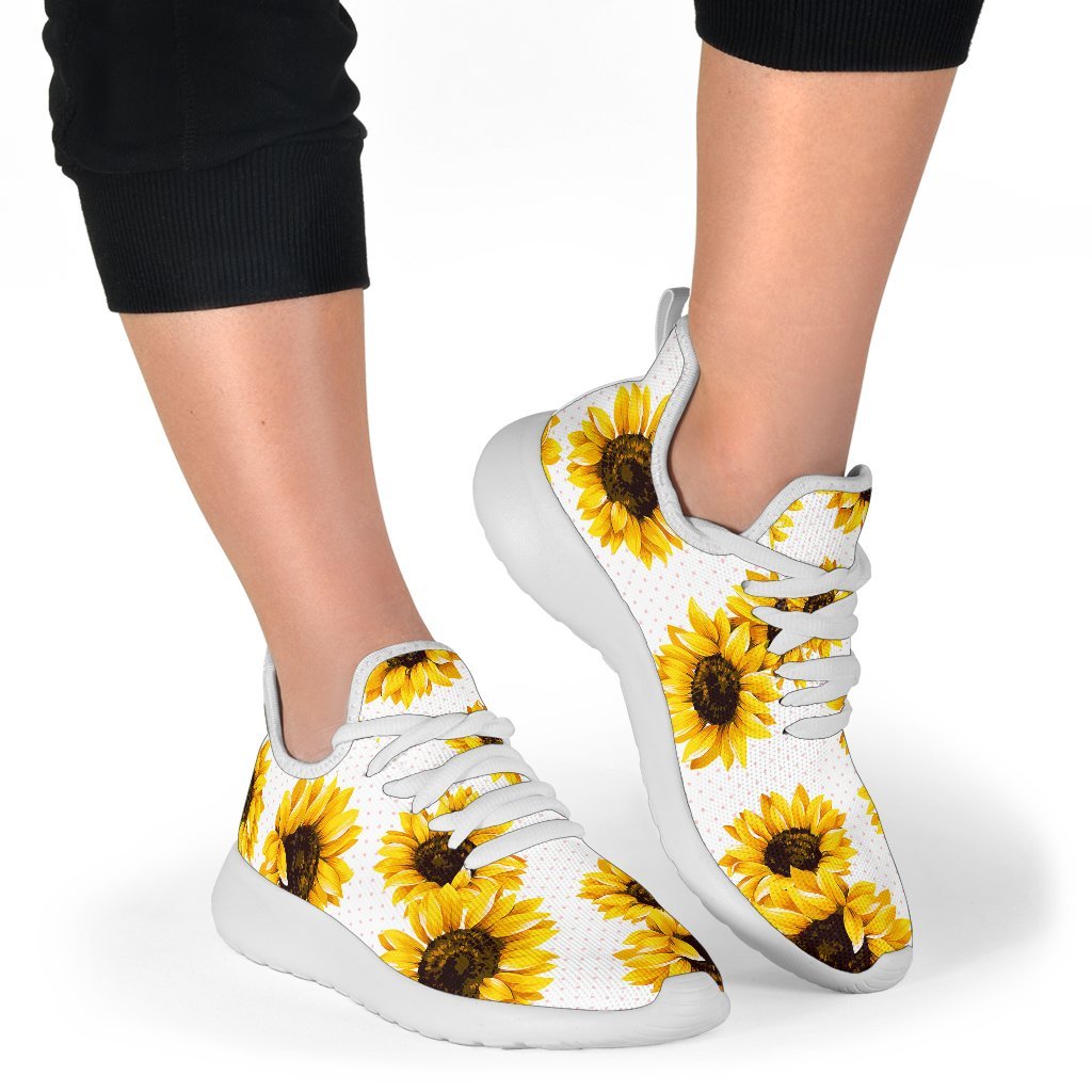 Sunflower Polka Dot Pattern Print Mesh Knit Shoes GearFrost