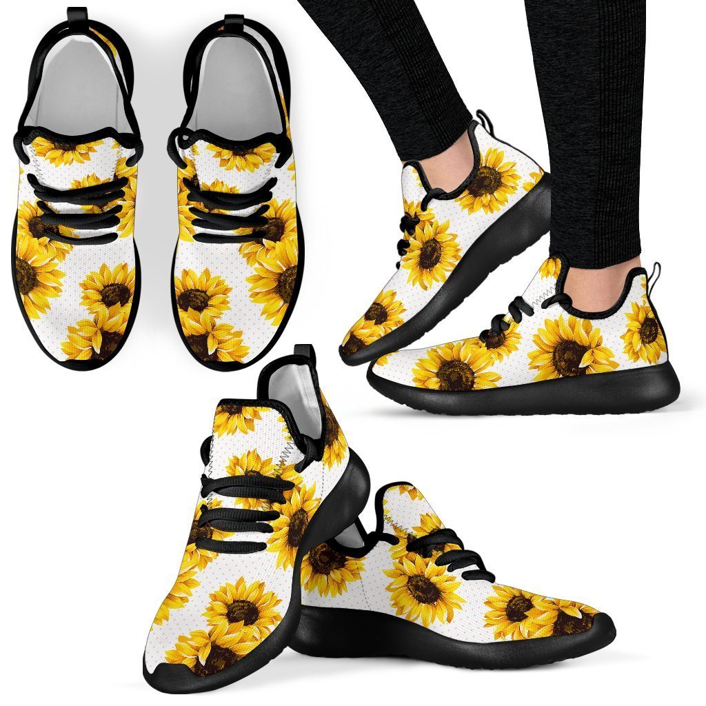 Sunflower Polka Dot Pattern Print Mesh Knit Shoes GearFrost