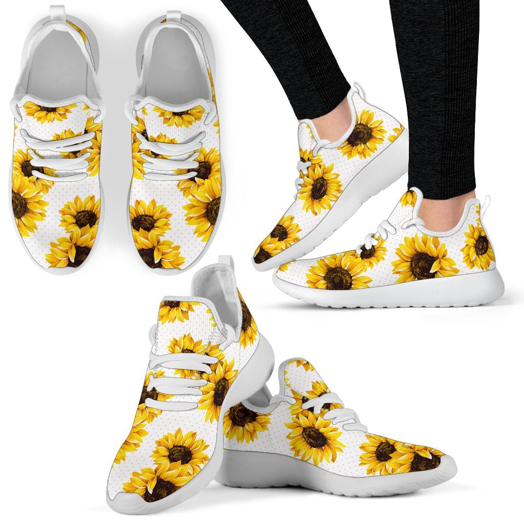 Sunflower Polka Dot Pattern Print Mesh Knit Shoes GearFrost