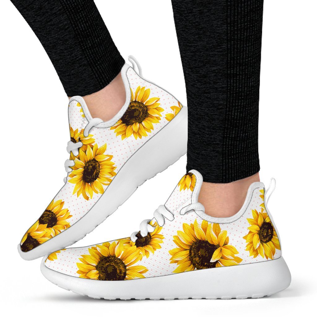 Sunflower Polka Dot Pattern Print Mesh Knit Shoes GearFrost