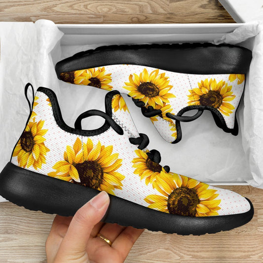Sunflower Polka Dot Pattern Print Mesh Knit Shoes GearFrost