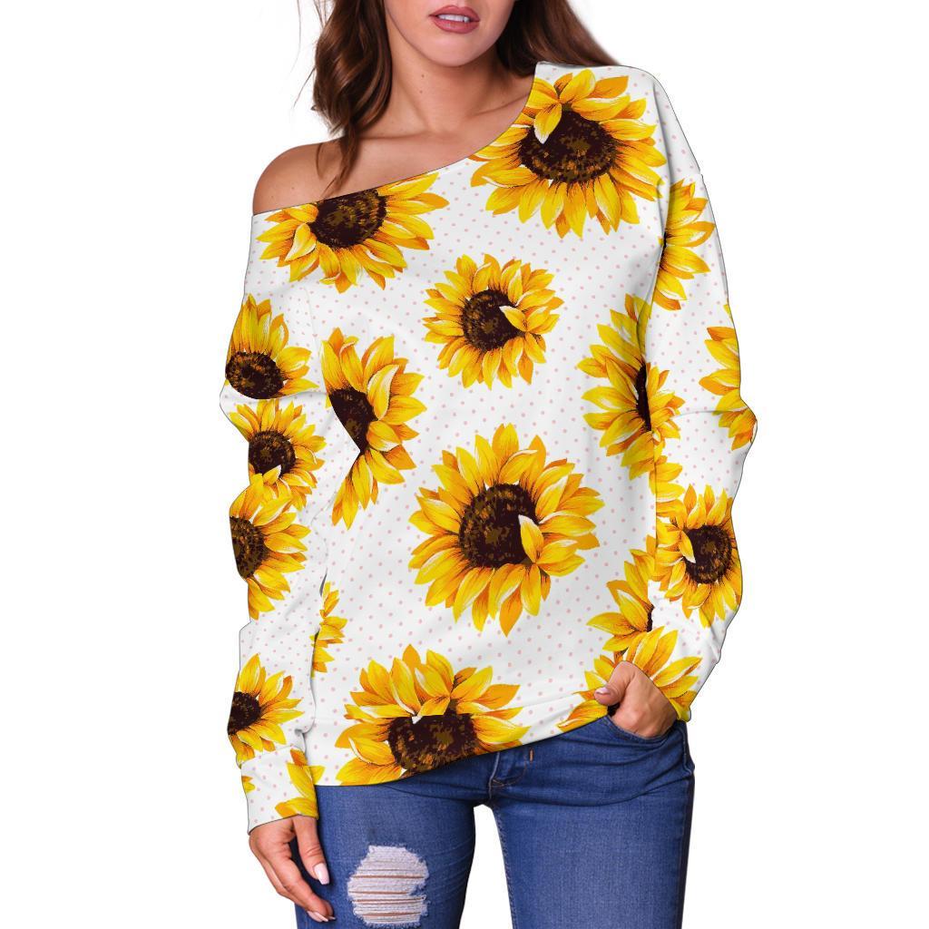 Sunflower Polka Dot Pattern Print Off Shoulder Sweatshirt GearFrost