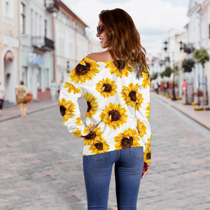 Sunflower Polka Dot Pattern Print Off Shoulder Sweatshirt GearFrost