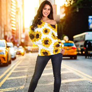 Sunflower Polka Dot Pattern Print Off Shoulder Sweatshirt GearFrost