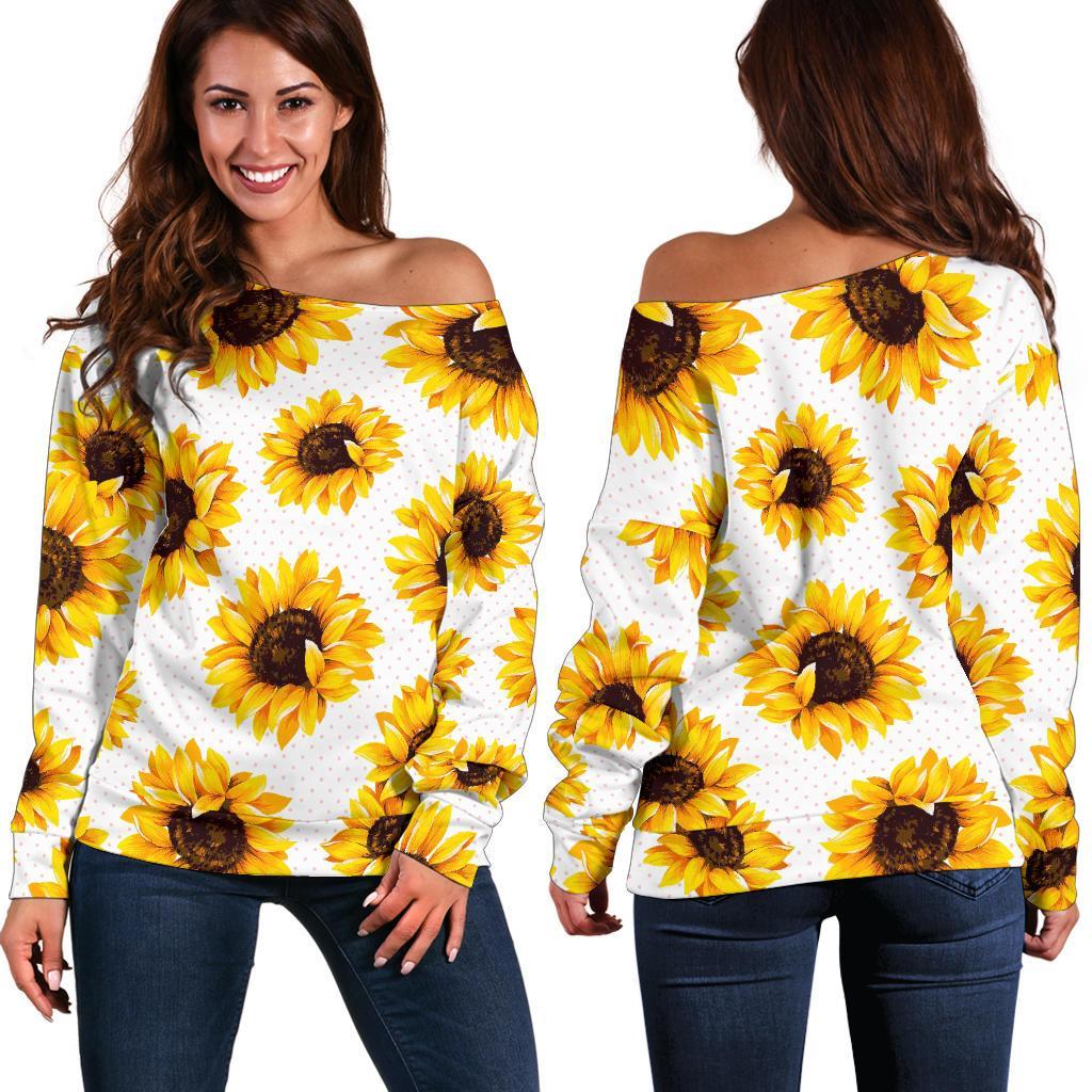 Sunflower Polka Dot Pattern Print Off Shoulder Sweatshirt GearFrost