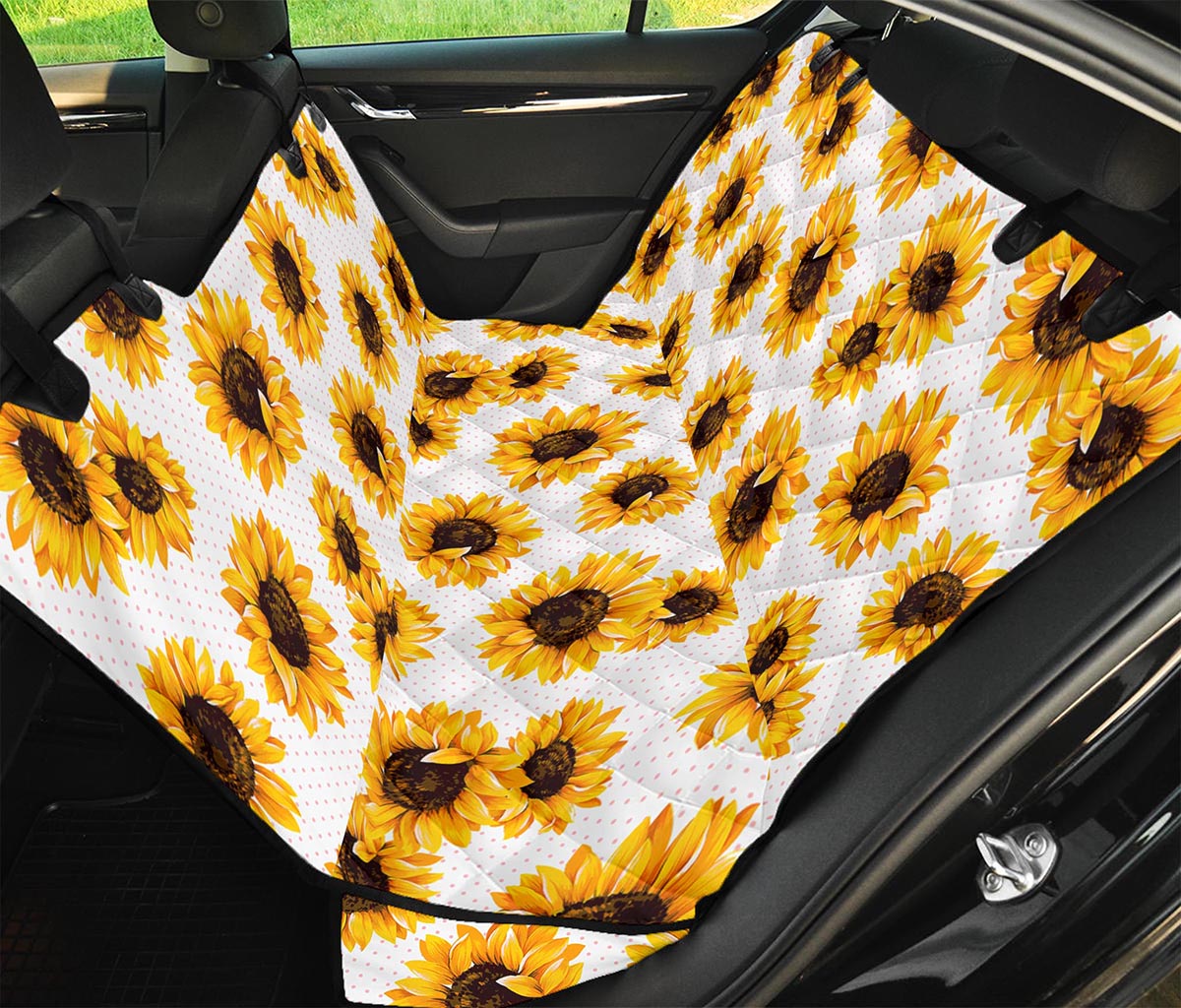 Sunflower Polka Dot Pattern Print Pet Car Back Seat Cover