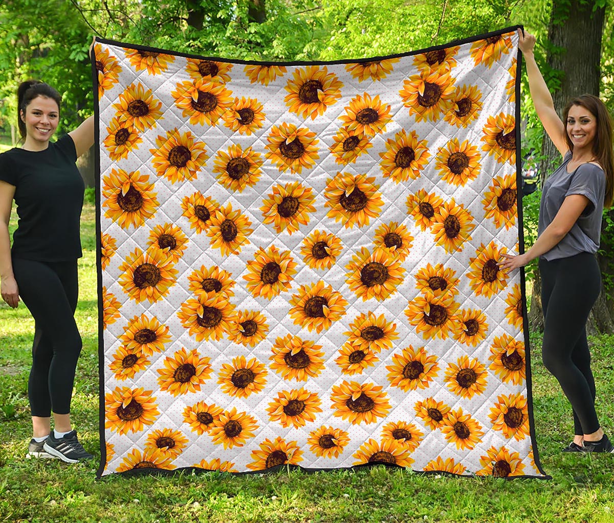 Sunflower Polka Dot Pattern Print Quilt
