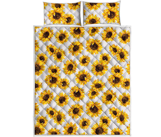 Sunflower Polka Dot Pattern Print Quilt Bed Set