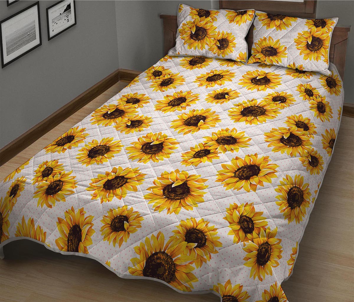 Sunflower Polka Dot Pattern Print Quilt Bed Set