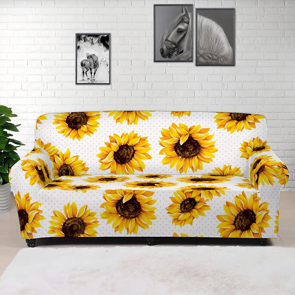 Sunflower Polka Dot Pattern Print Sofa Cover
