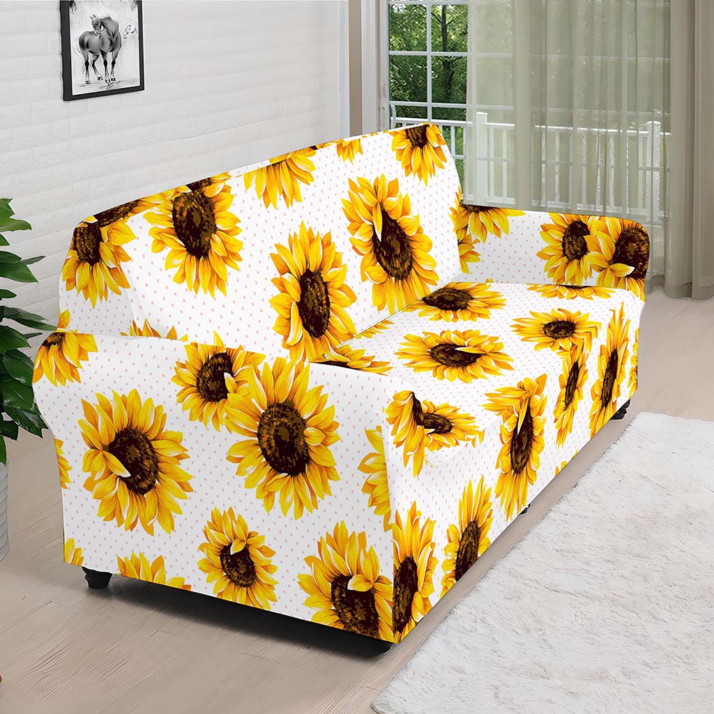 Sunflower Polka Dot Pattern Print Sofa Cover