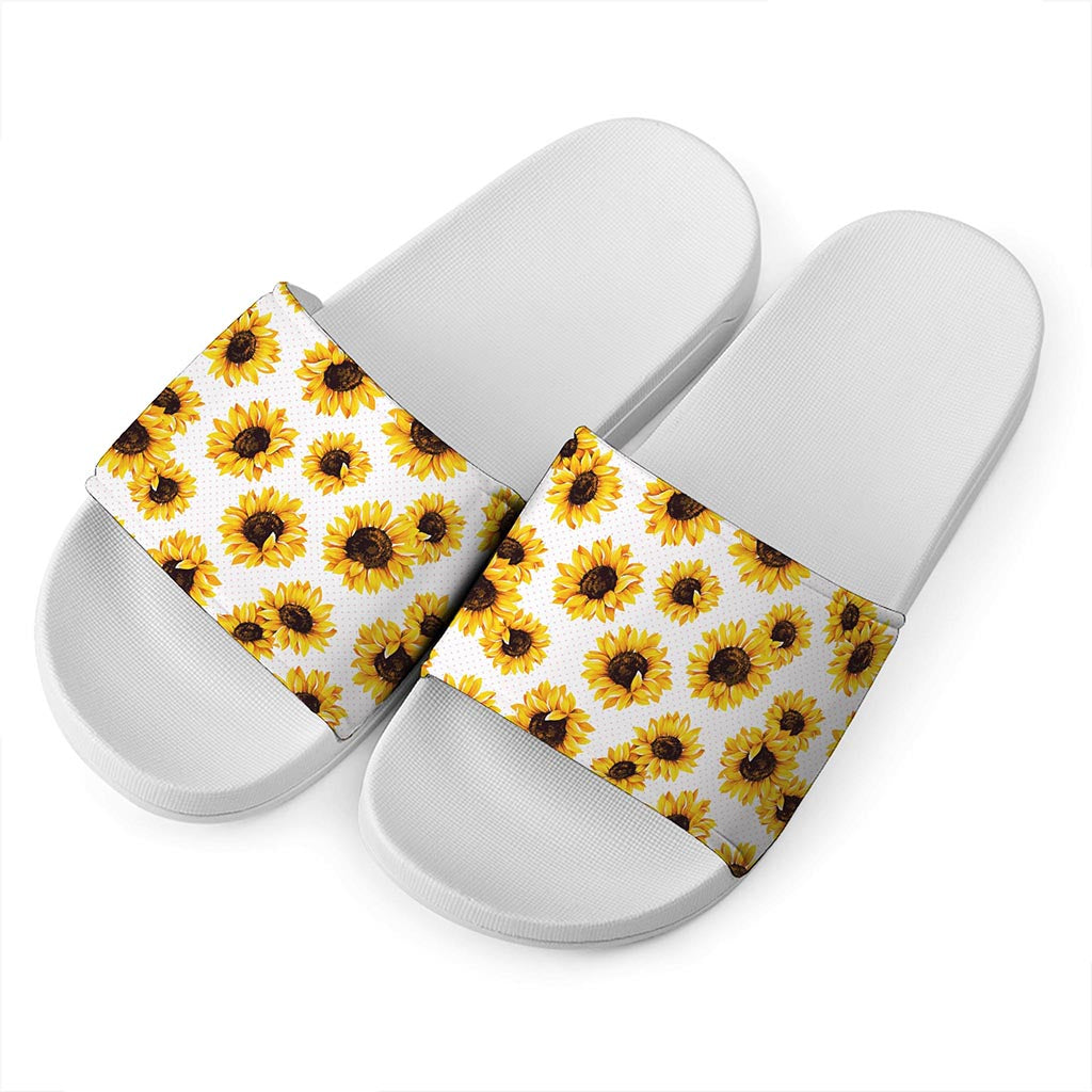 Sunflower Polka Dot Pattern Print White Slide Sandals