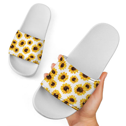 Sunflower Polka Dot Pattern Print White Slide Sandals