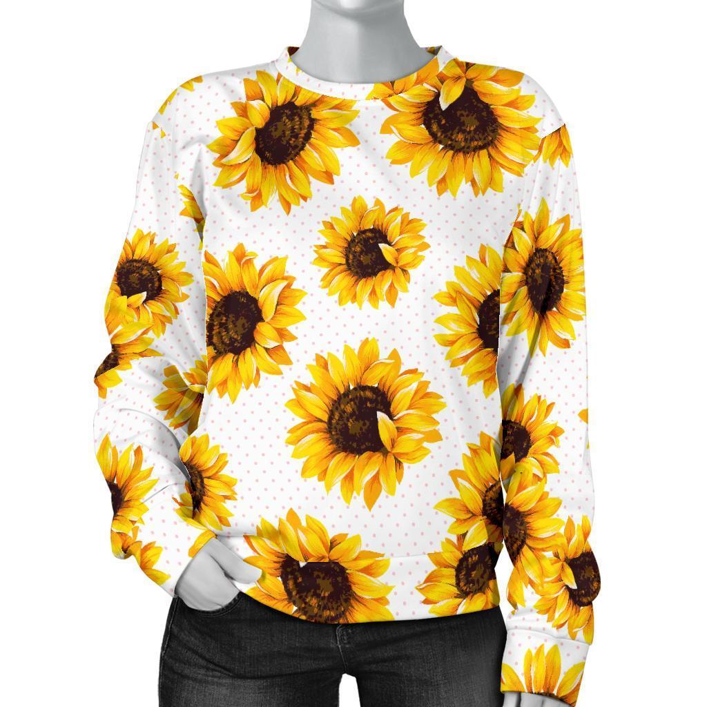 Sunflower Polka Dot Pattern Print Women's Crewneck Sweatshirt GearFrost