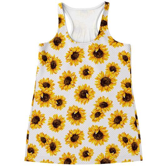 Sunflower Polka Dot Pattern Print Women's Racerback Tank Top