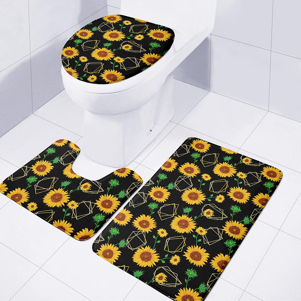 Sunflower Polygonal Pattern Print 3 Piece Bath Mat Set