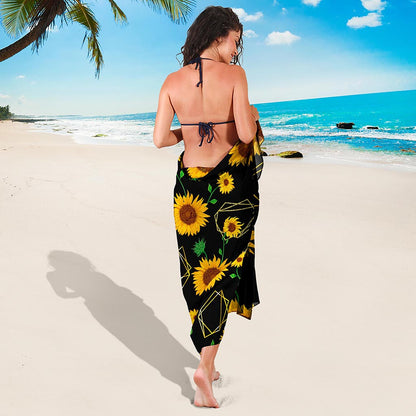 Sunflower Polygonal Pattern Print Beach Sarong Wrap