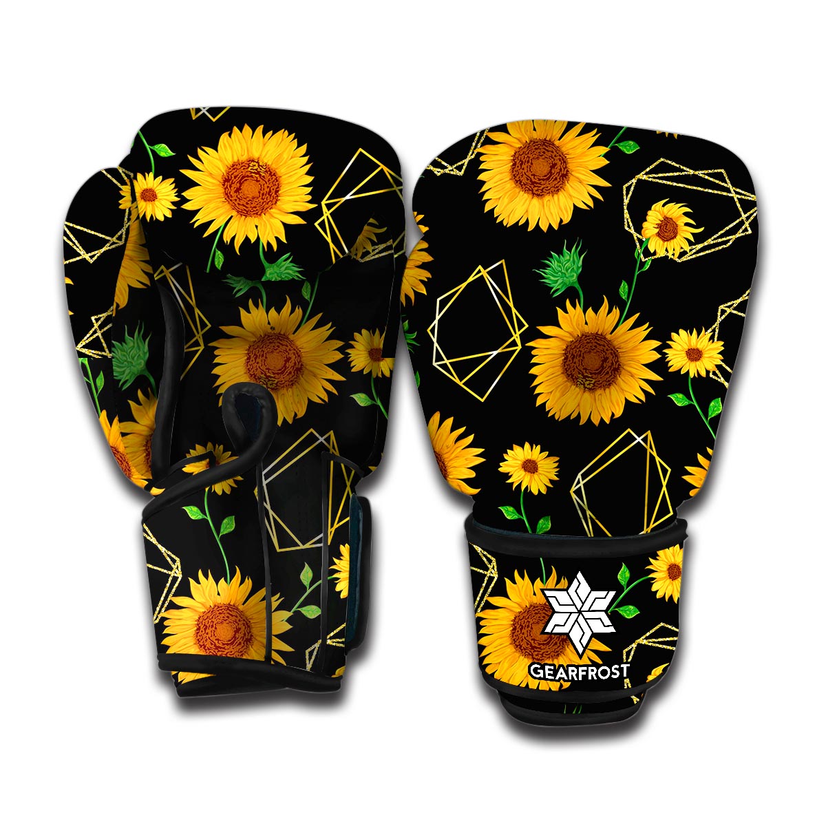 Sunflower Polygonal Pattern Print Boxing Gloves