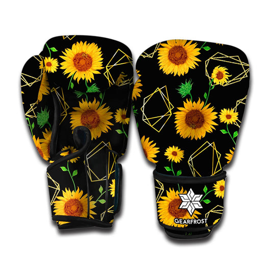 Sunflower Polygonal Pattern Print Boxing Gloves