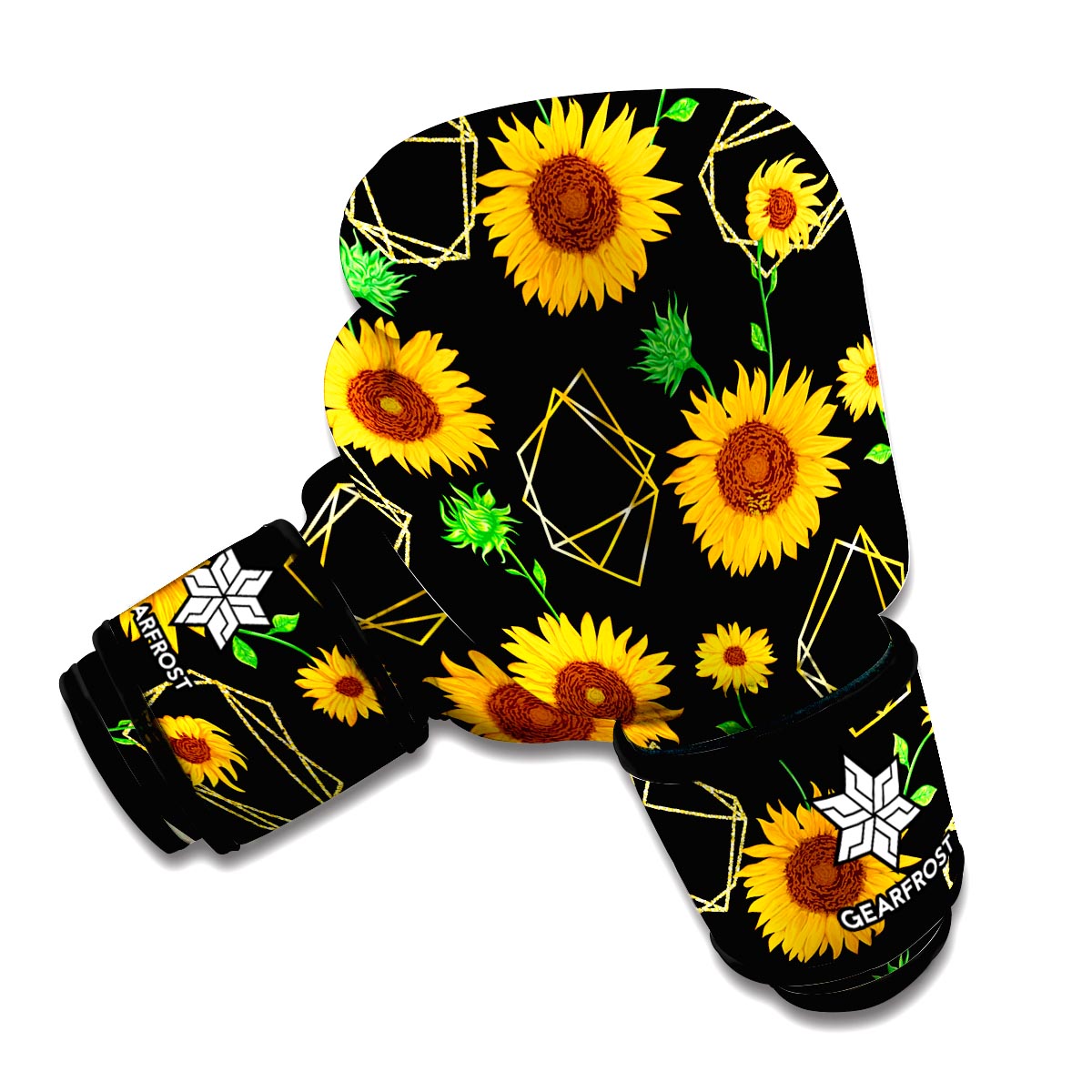 Sunflower Polygonal Pattern Print Boxing Gloves