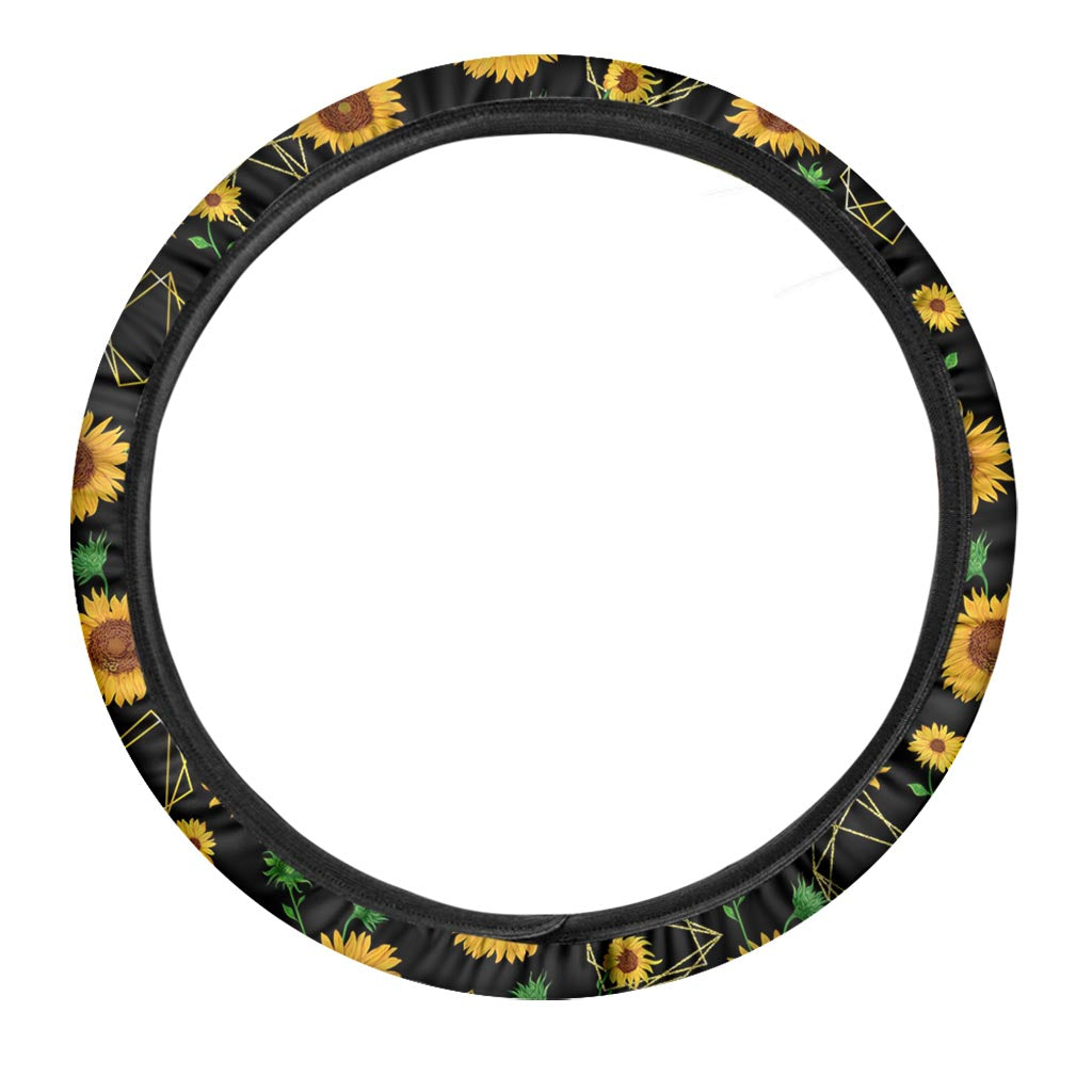 Sunflower Polygonal Pattern Print Car Steering Wheel Cover