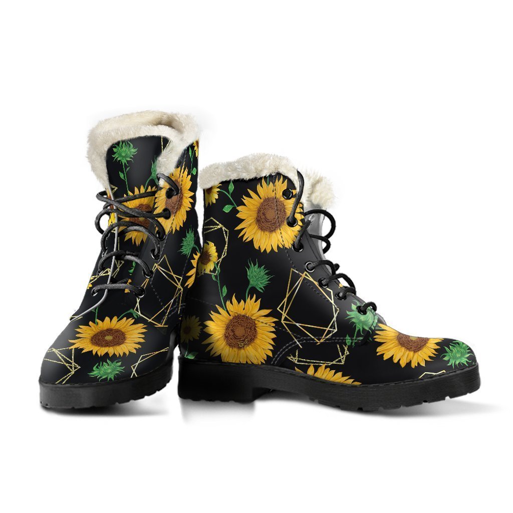 Sunflower Polygonal Pattern Print Comfy Boots GearFrost