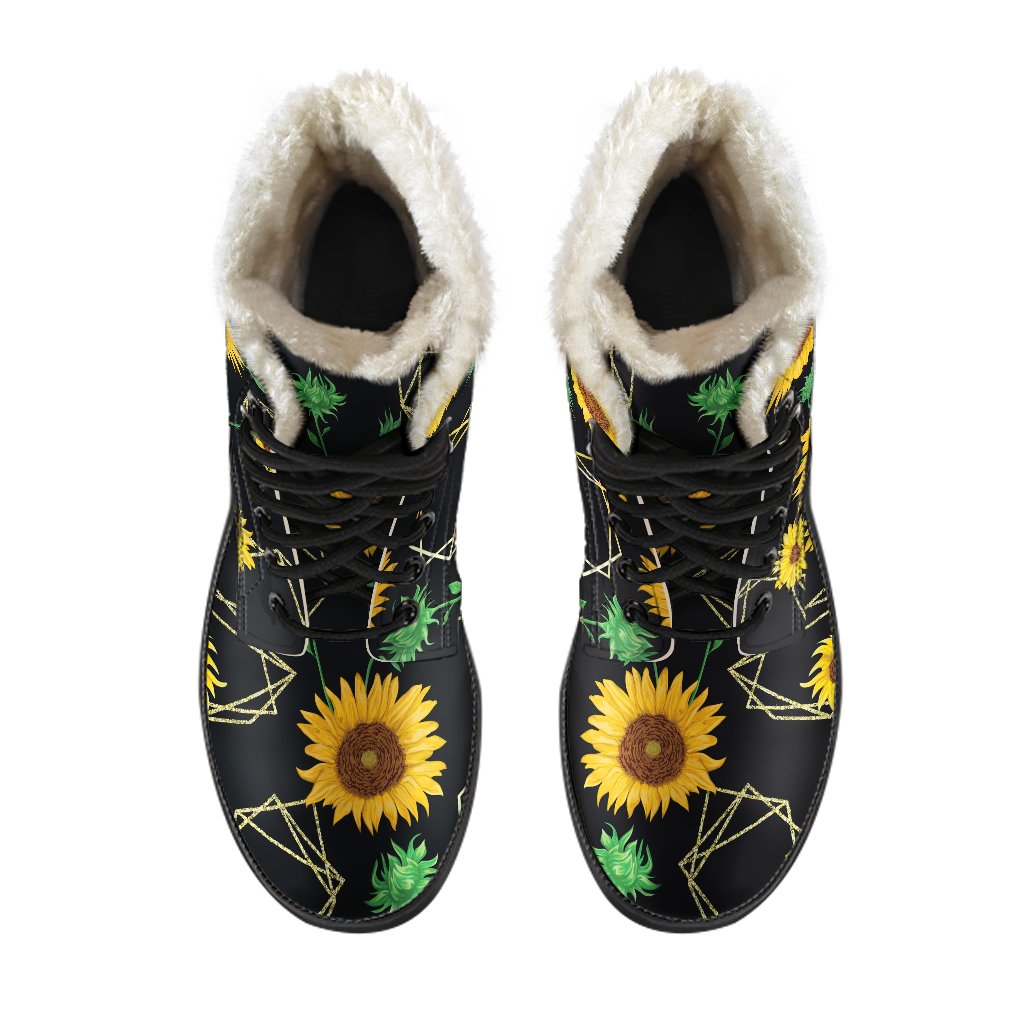 Sunflower Polygonal Pattern Print Comfy Boots GearFrost