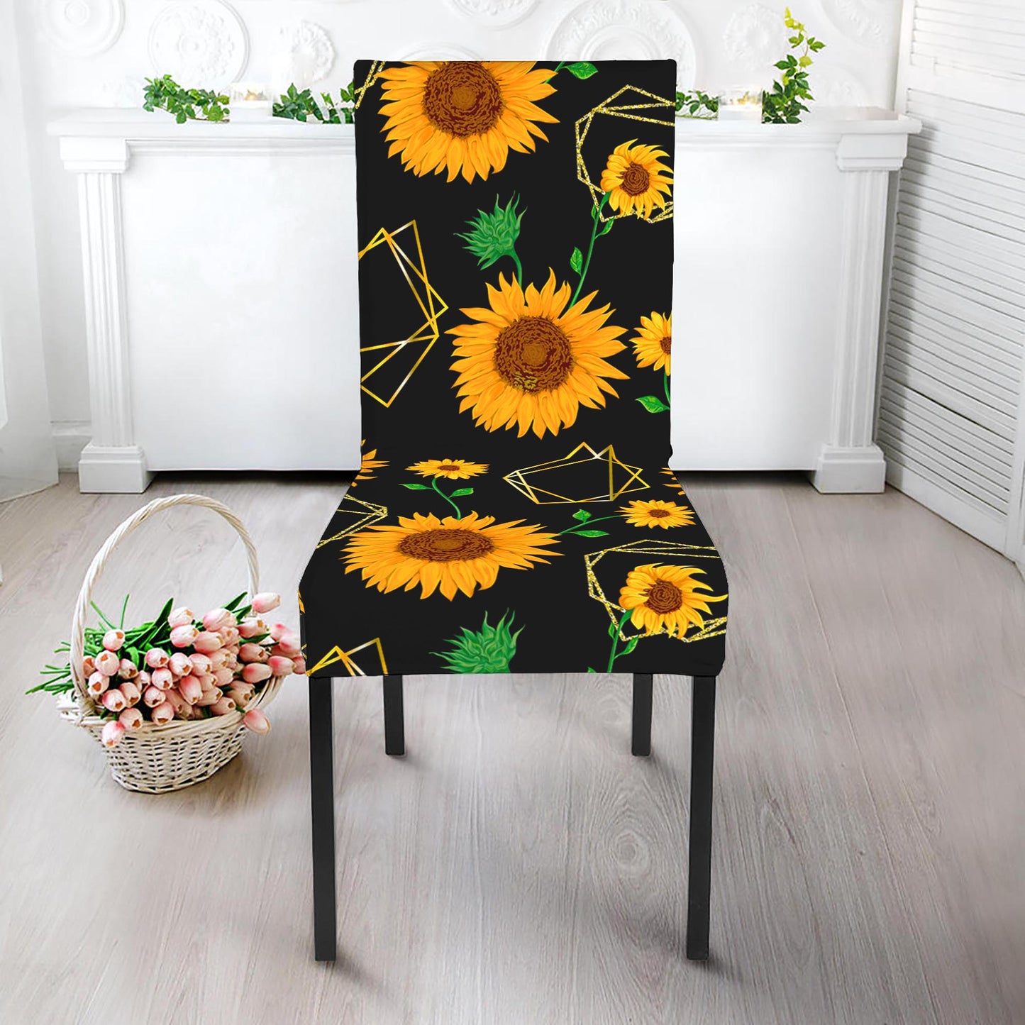 Sunflower Polygonal Pattern Print Dining Chair Slipcover