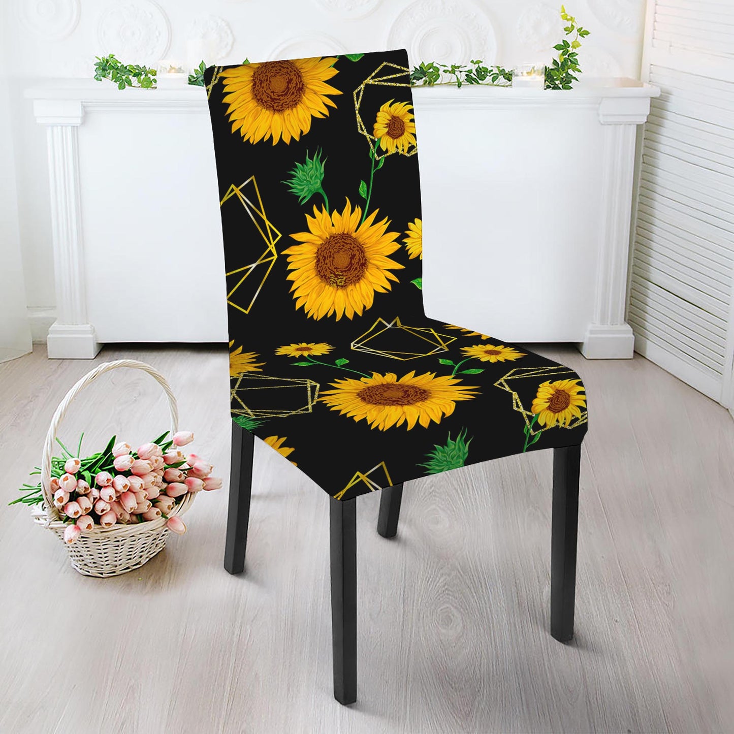 Sunflower Polygonal Pattern Print Dining Chair Slipcover