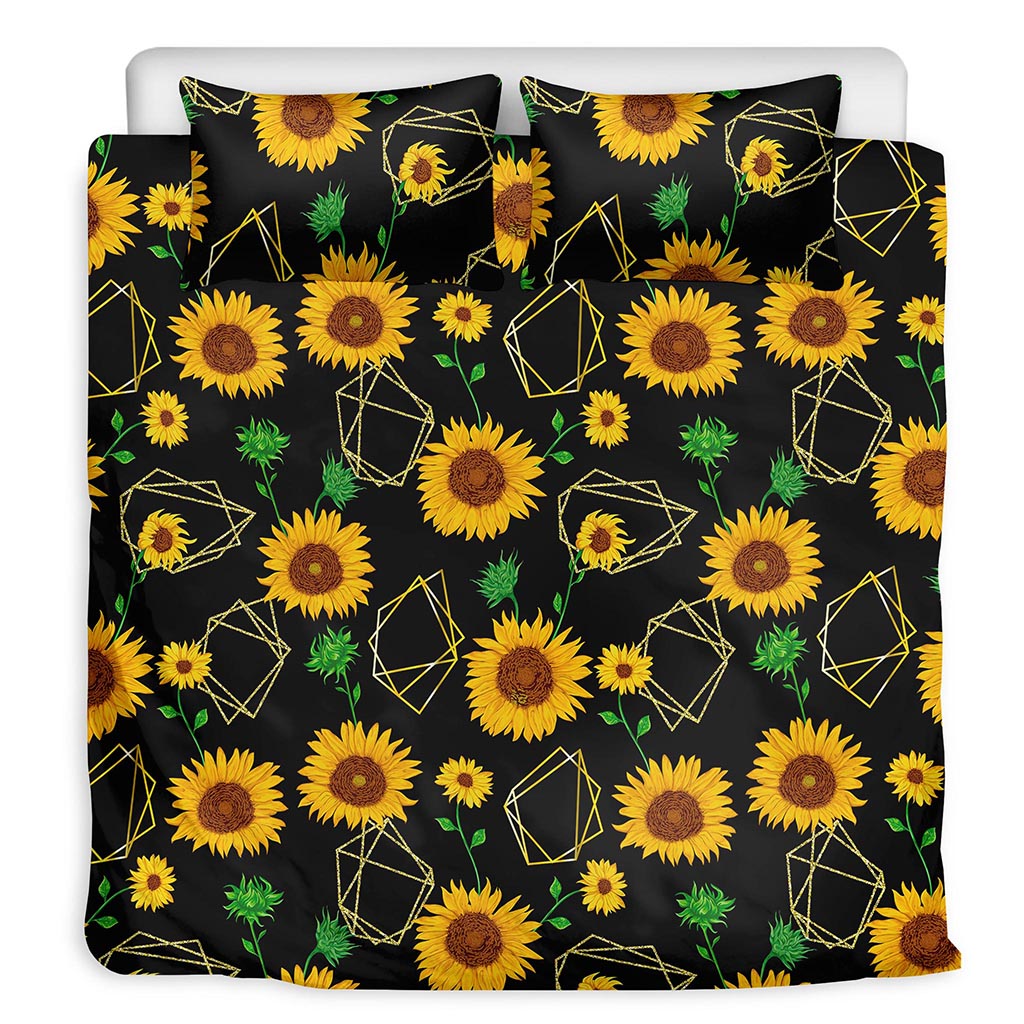 Sunflower Polygonal Pattern Print Duvet Cover Bedding Set