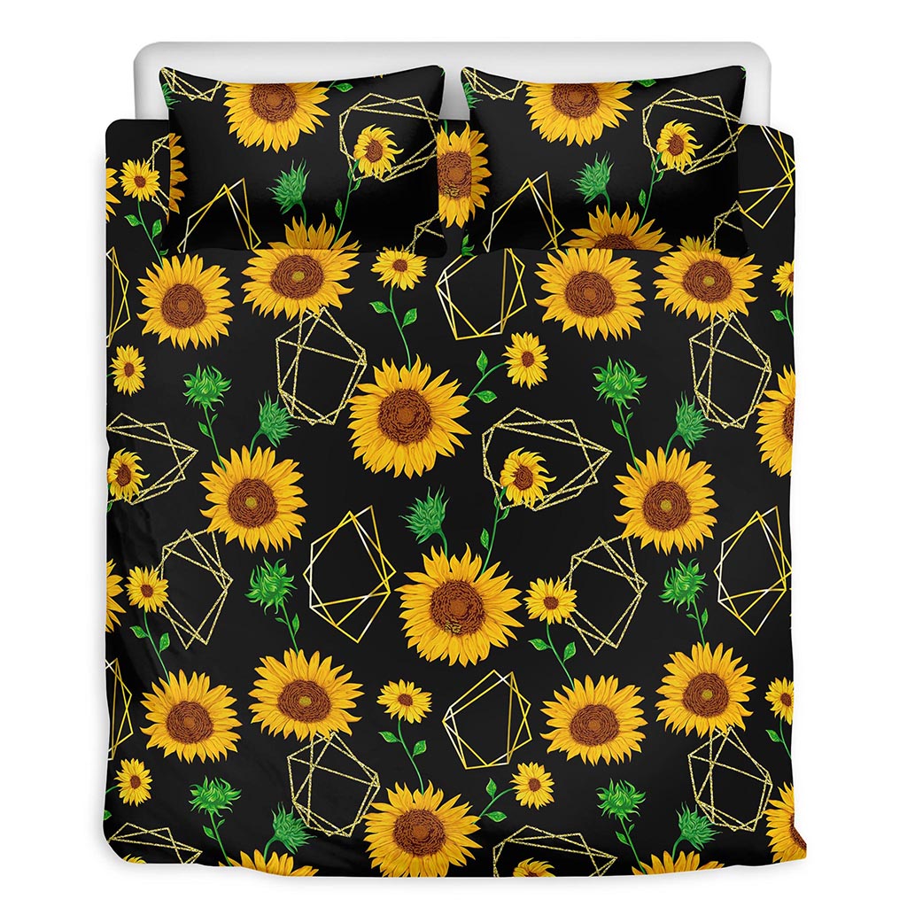 Sunflower Polygonal Pattern Print Duvet Cover Bedding Set