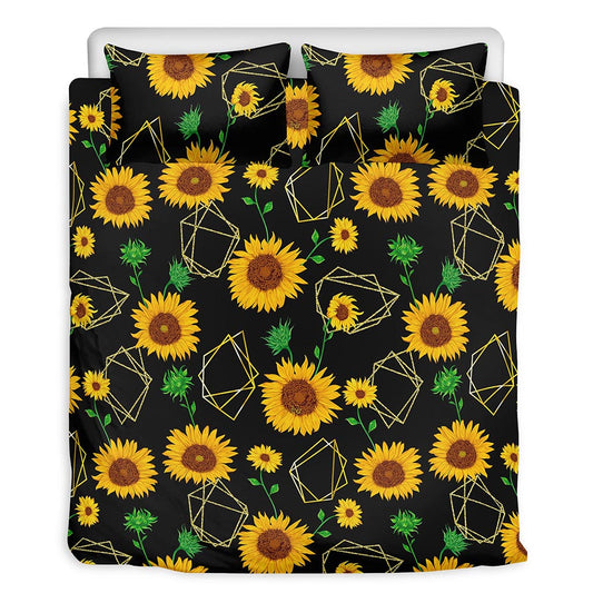 Sunflower Polygonal Pattern Print Duvet Cover Bedding Set