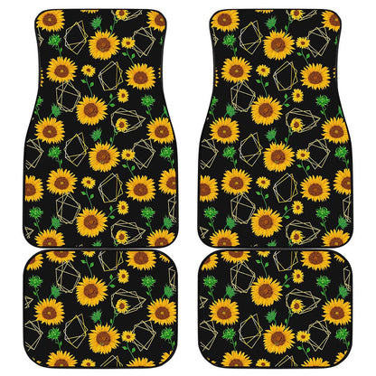 Sunflower Polygonal Pattern Print Front and Back Car Floor Mats