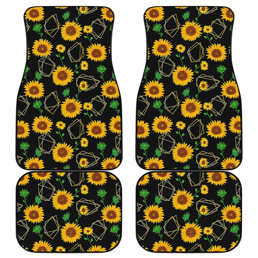 Sunflower Polygonal Pattern Print Front and Back Car Floor Mats
