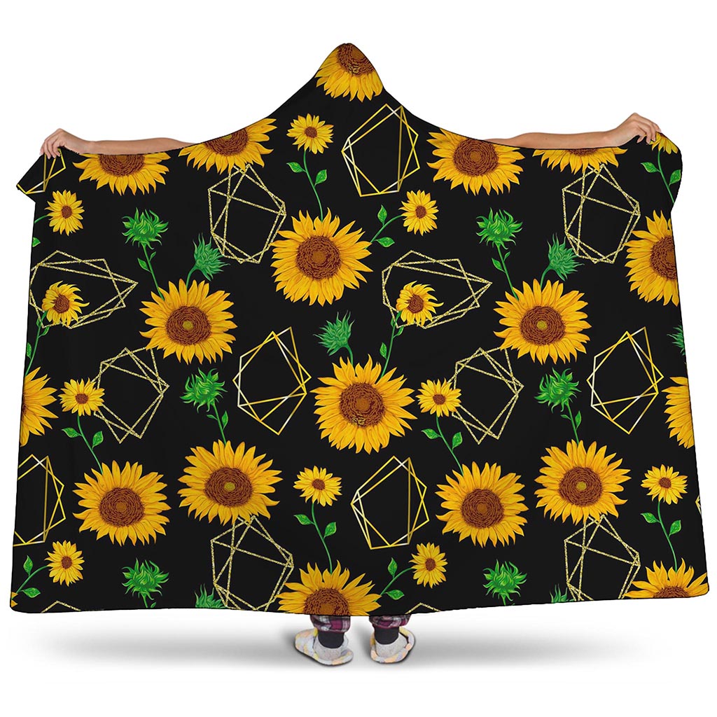 Sunflower Polygonal Pattern Print Hooded Blanket
