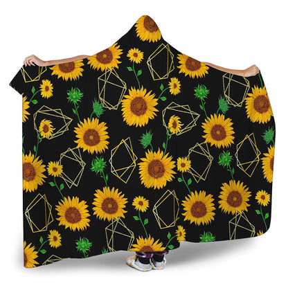 Sunflower Polygonal Pattern Print Hooded Blanket
