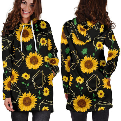 Sunflower Polygonal Pattern Print Hoodie Dress GearFrost