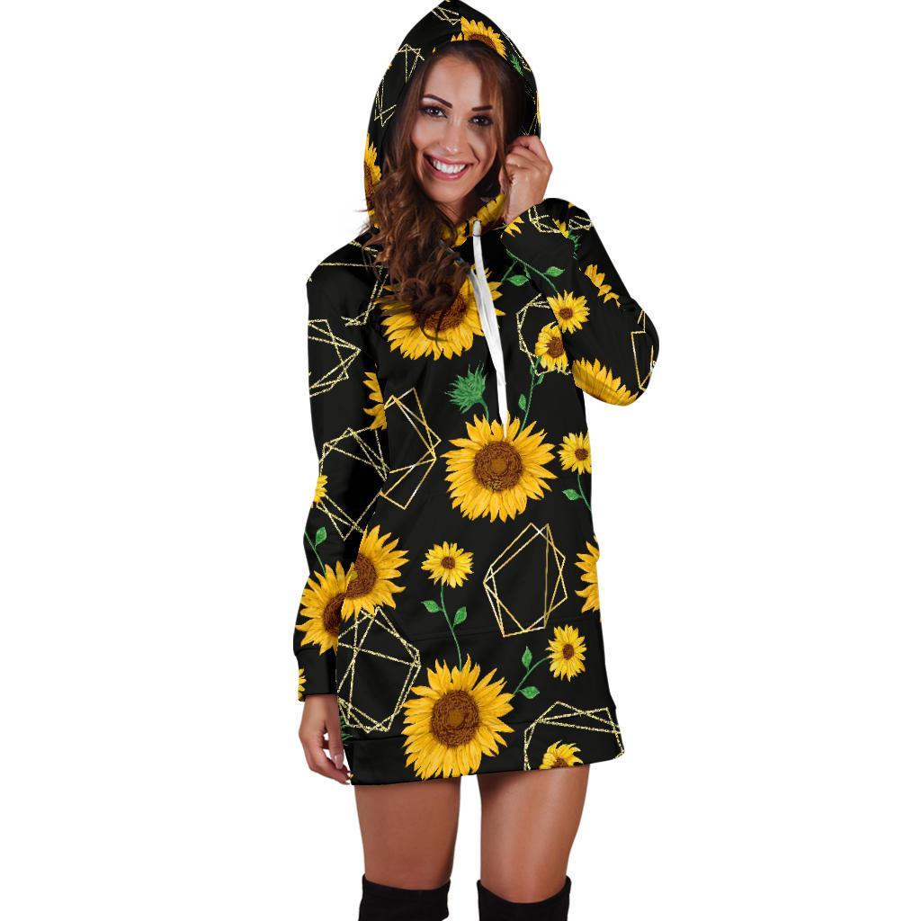 Sunflower Polygonal Pattern Print Hoodie Dress GearFrost