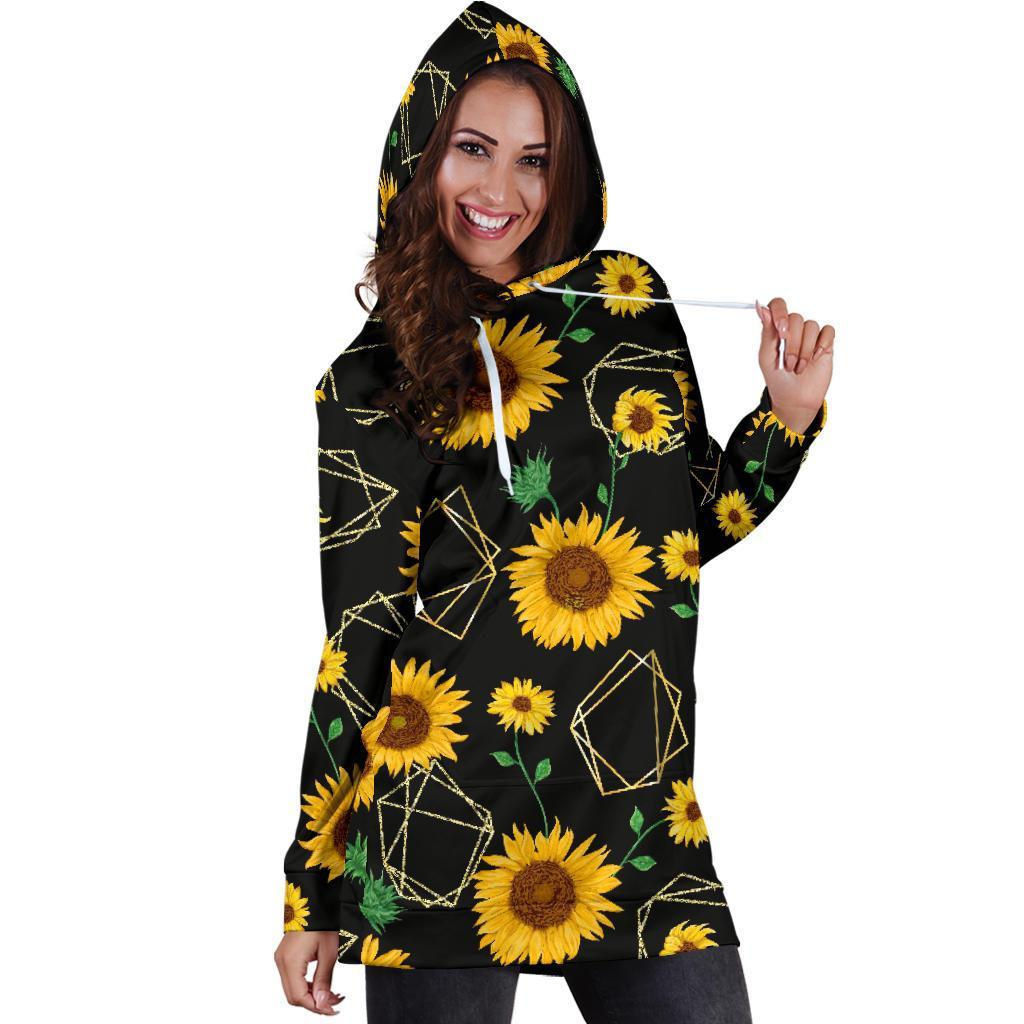 Sunflower Polygonal Pattern Print Hoodie Dress GearFrost