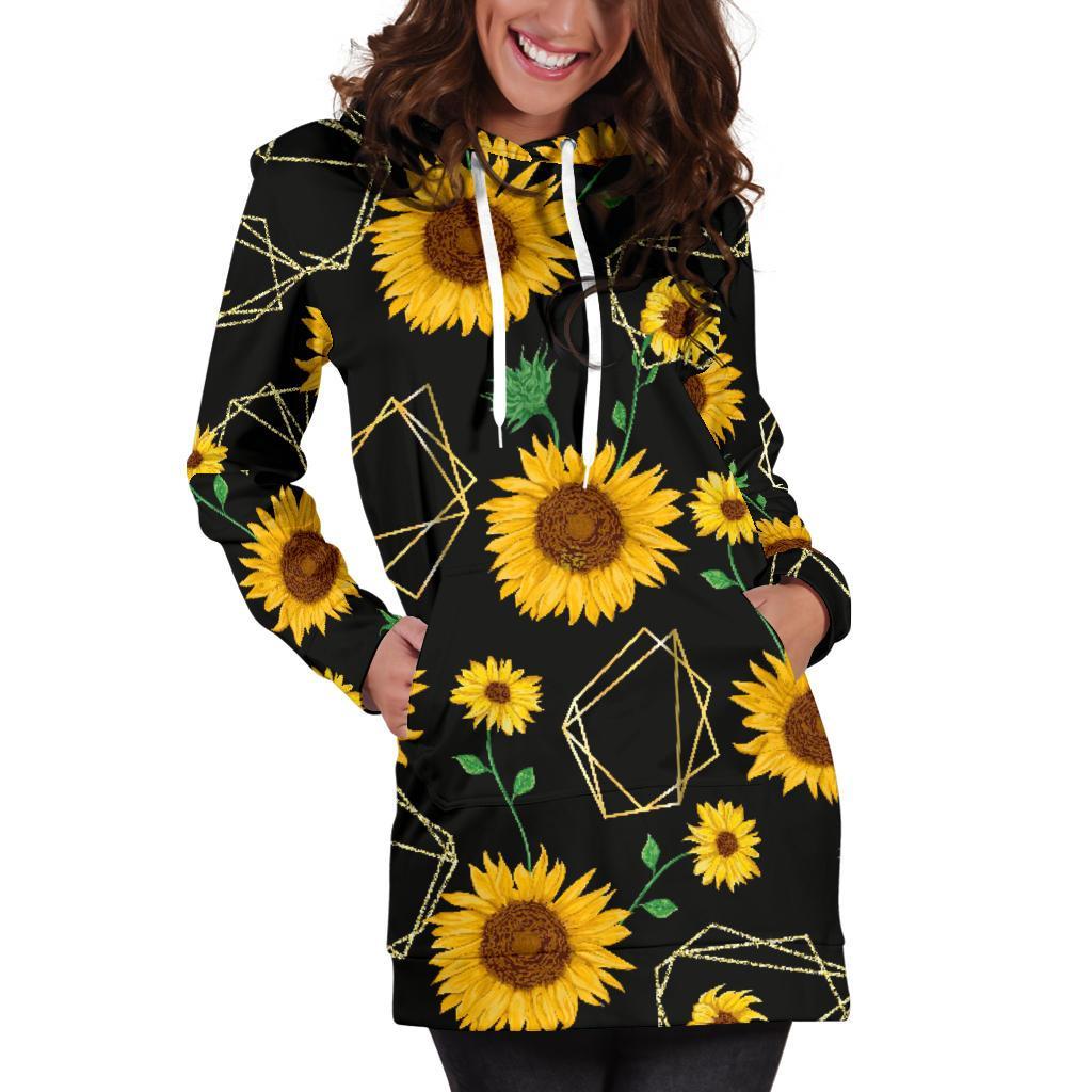 Sunflower Polygonal Pattern Print Hoodie Dress GearFrost