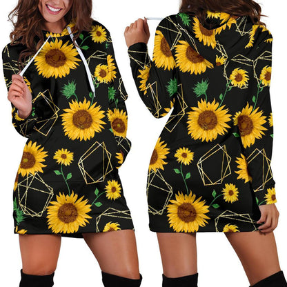 Sunflower Polygonal Pattern Print Hoodie Dress GearFrost