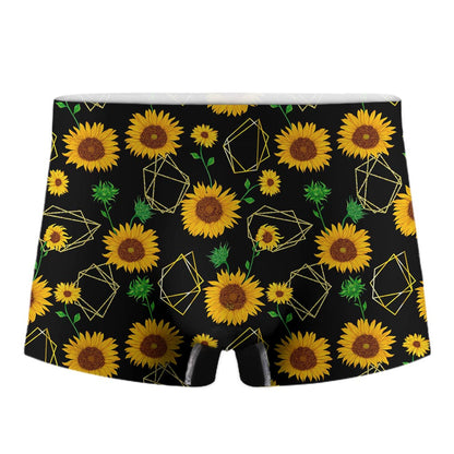 Sunflower Polygonal Pattern Print Men's Boxer Briefs