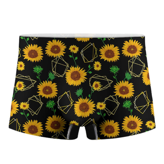 Sunflower Polygonal Pattern Print Men's Boxer Briefs