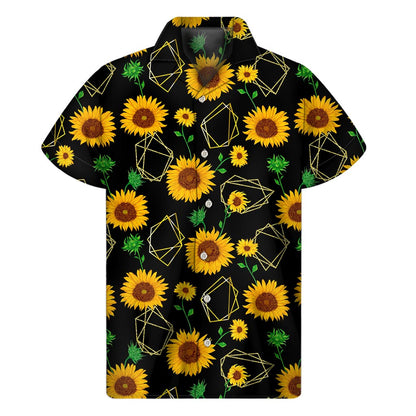 Sunflower Polygonal Pattern Print Men's Short Sleeve Shirt