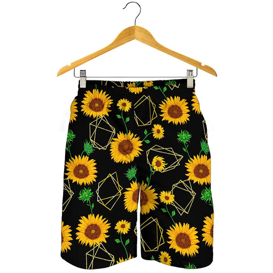 Sunflower Polygonal Pattern Print Men's Shorts