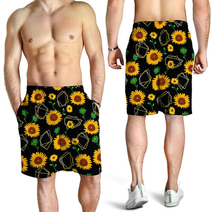 Sunflower Polygonal Pattern Print Men's Shorts