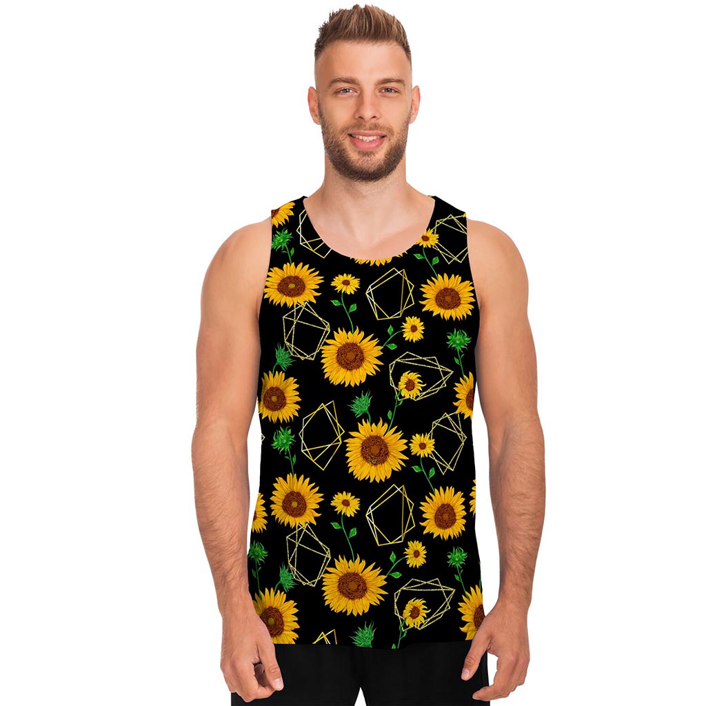 Sunflower Polygonal Pattern Print Men's Tank Top