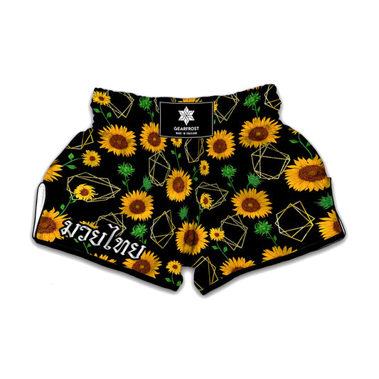 Sunflower Polygonal Pattern Print Muay Thai Boxing Shorts